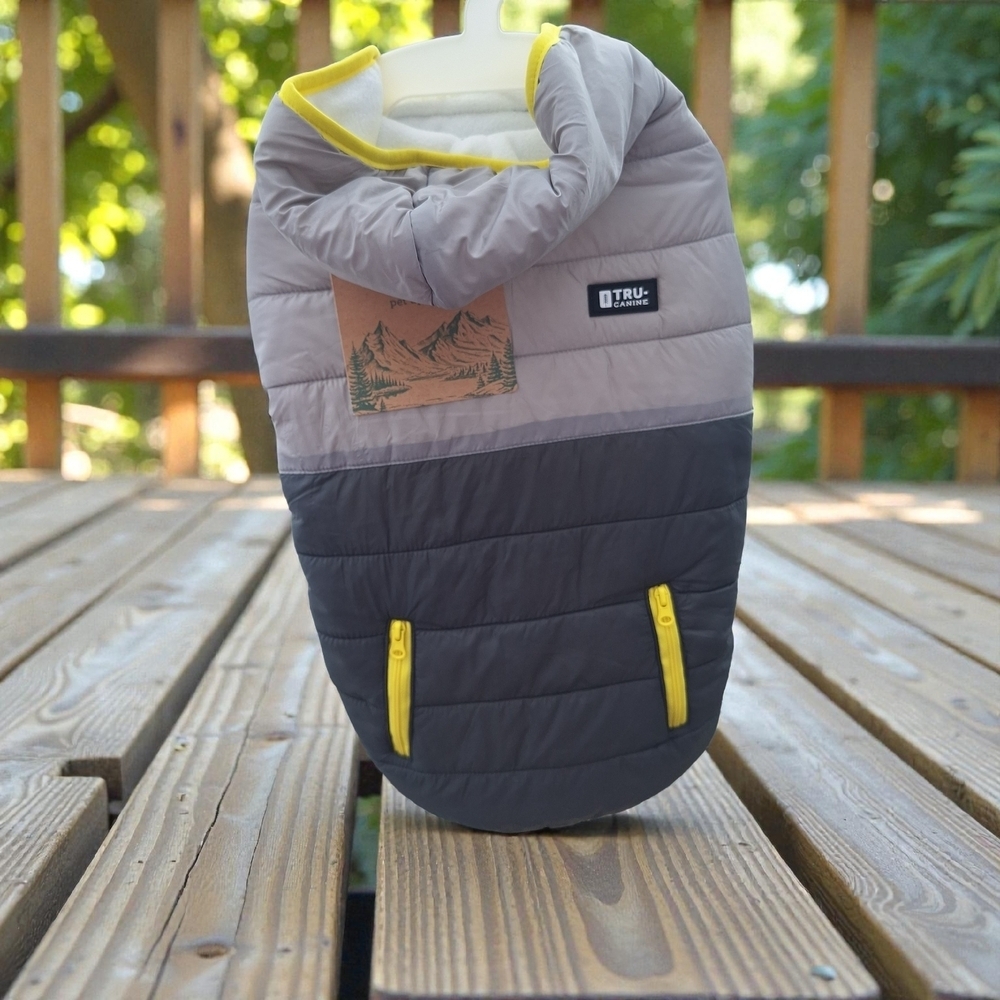 NWT TRU-CANINE dog puffer vest (or jacket) Large Yellow And Gray - Picture 1 of 10